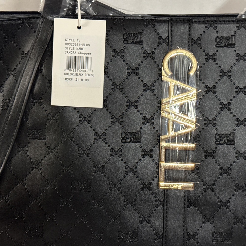 Cavalli Class XL Sandra Black Deboss Shopper Tote NWT $118 MSRP - Picture 3 of 12